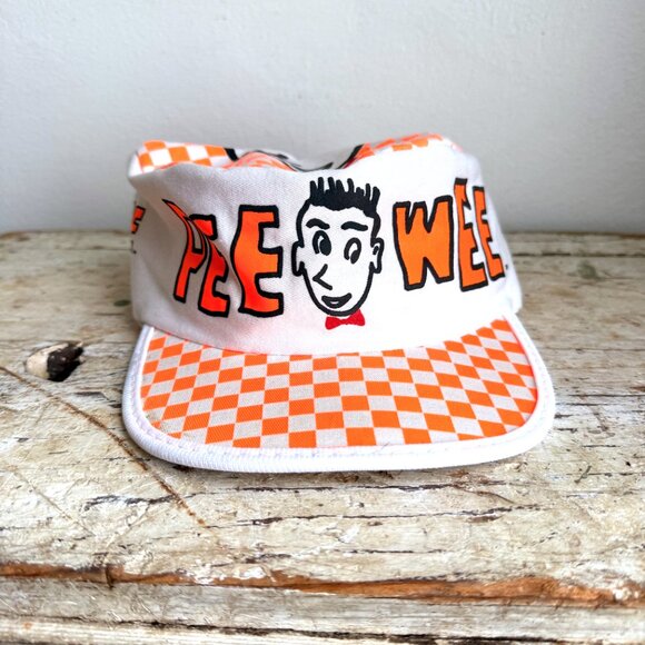 Peewee Hermans Playhouse Checkered Cap - Orange and White, DEADSTOCK NWT Vintage - Picture 1 of 9